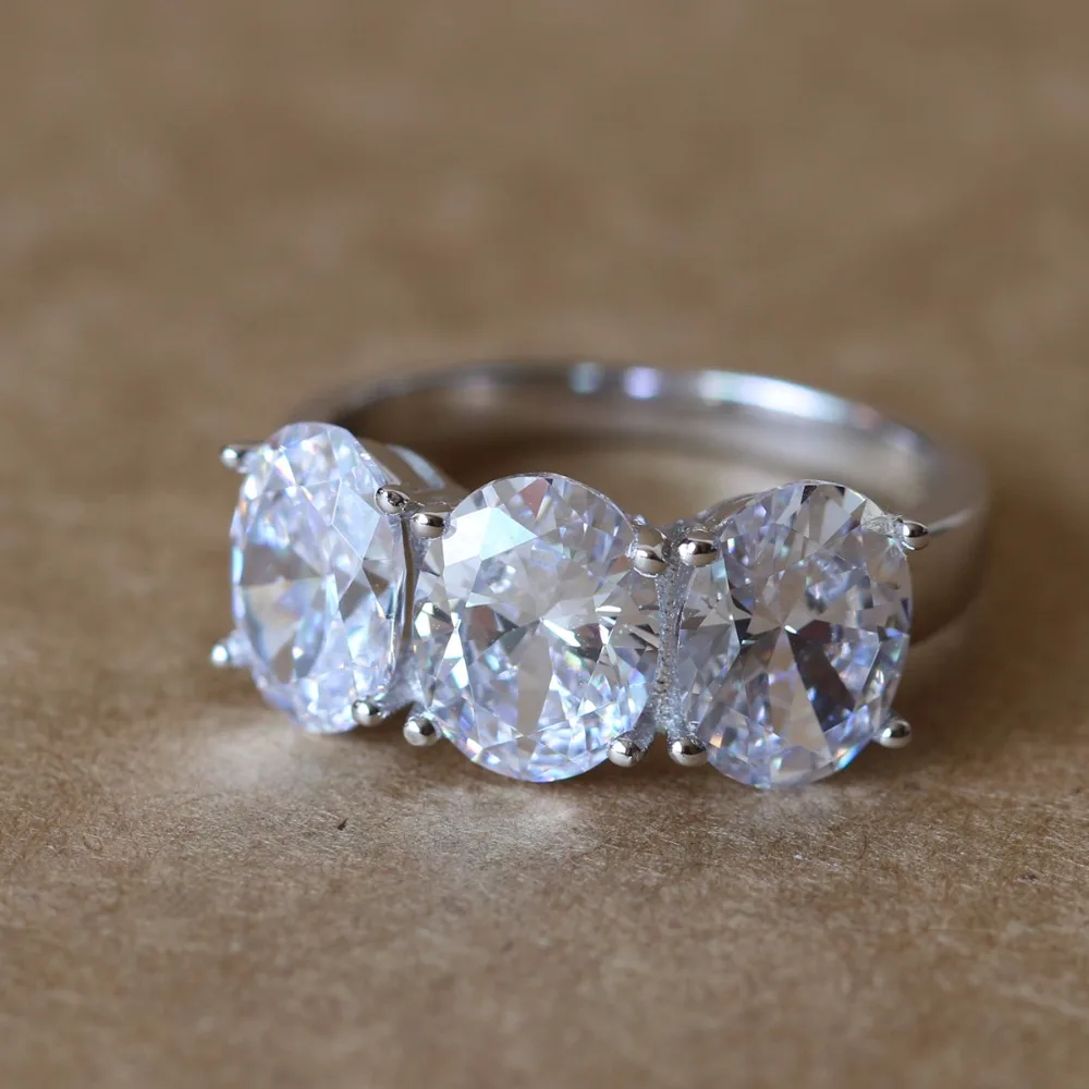 Овальный три камня 3.84ct белое золото заполненное стерлингового серебра 925 SONA синтетическое обручальное кольцо для женщин ювелирные украшения