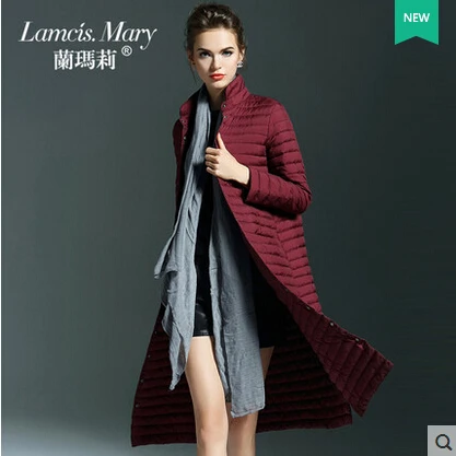 Cheap 2015 new Hot winter Thin Warm Woman Down jacket Coat Parkas Outerwear Slim Luxury long plus size L Red wine 90% White duck down