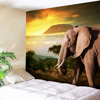 

Indian Elephant Tapestry Wall Hanging Sunrise and Sunset Nature Animals Decorative Wall Tapestries Bohemian Sleeping Tapestry