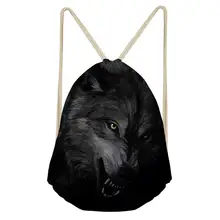 Thikin Толстовка с принтом волк при лунном свете Повседневный мешок на завязках сумка для мальчика дорожный рюкзак для малыша Softback Женская пляжная сумка со шнурком сумка