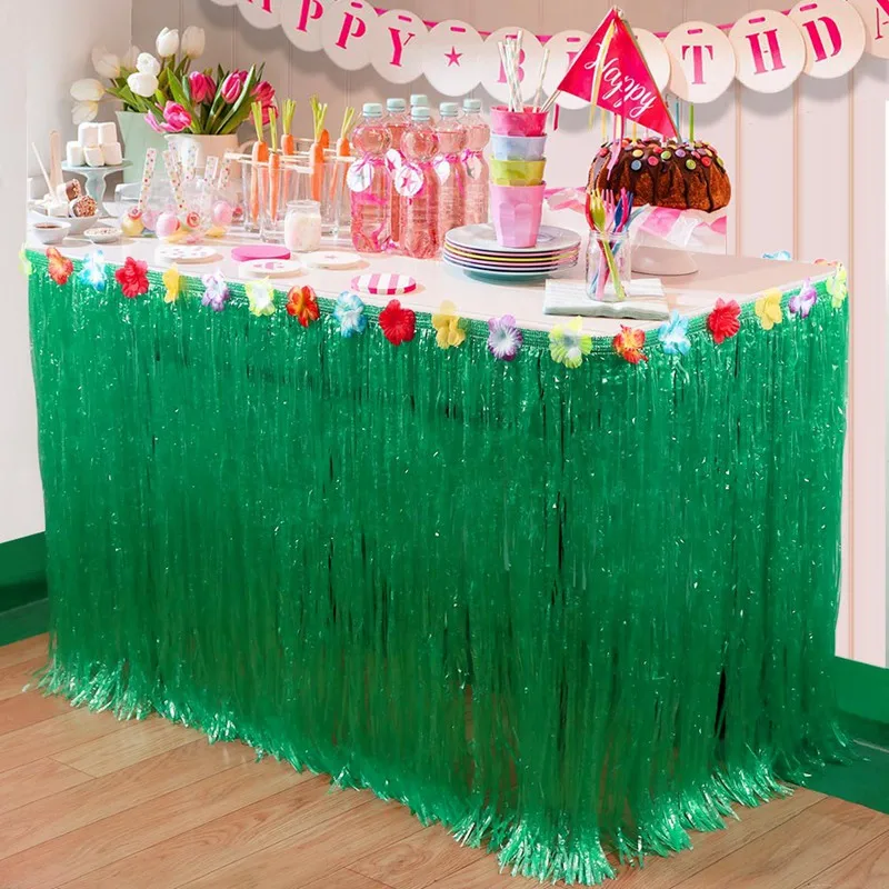 1 шт. декорации в стиле Гавайской вечеринки 275x75 см искусственная трава стол юбка с Гибискус тропические подержанные товары Luau SPA28