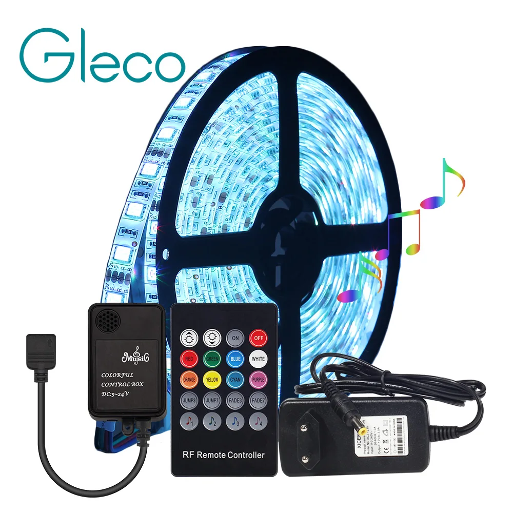 Светодиодная лента 5050 RGB с музыкальным датчиком 12 В постоянного тока 20 кнопок