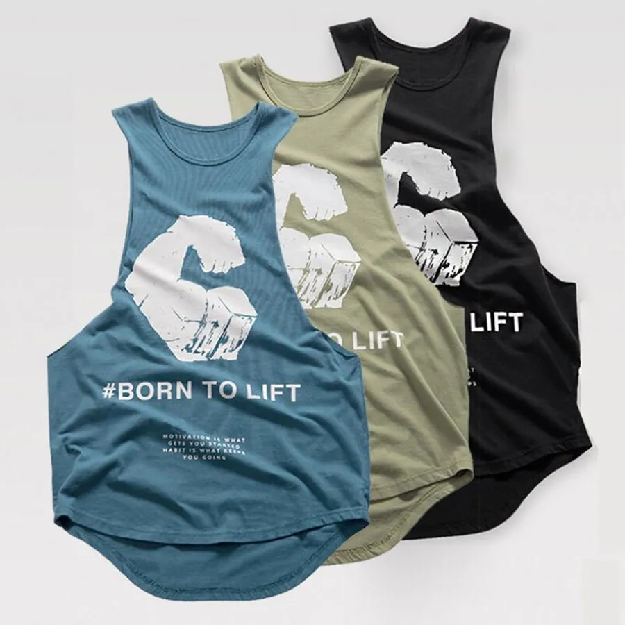 

Mens Bodybuilding Tank top Gyms Workout Fitness Cotton Sleeveless Shirt Crossfit Clothing Stringer Singlet Male Print Sling Vest