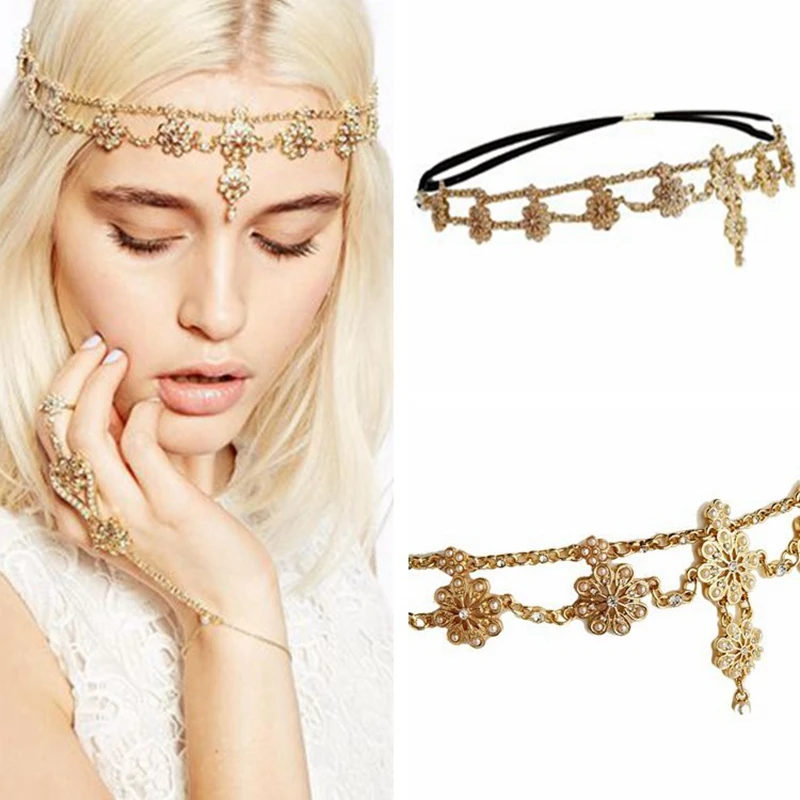 Květina střapce hlavy šperky 2018 ženy módní elegantní drahokamu elastické hlavy řetězec čelenky nevěsty svatební šperky