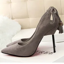 Printemps Été Femmes Pompes Haute Talons Chaussures Élégant Gland Sexy Entendu Chaussures Ultra Mince Talons Chaussures Femme Nightclub Chaussures