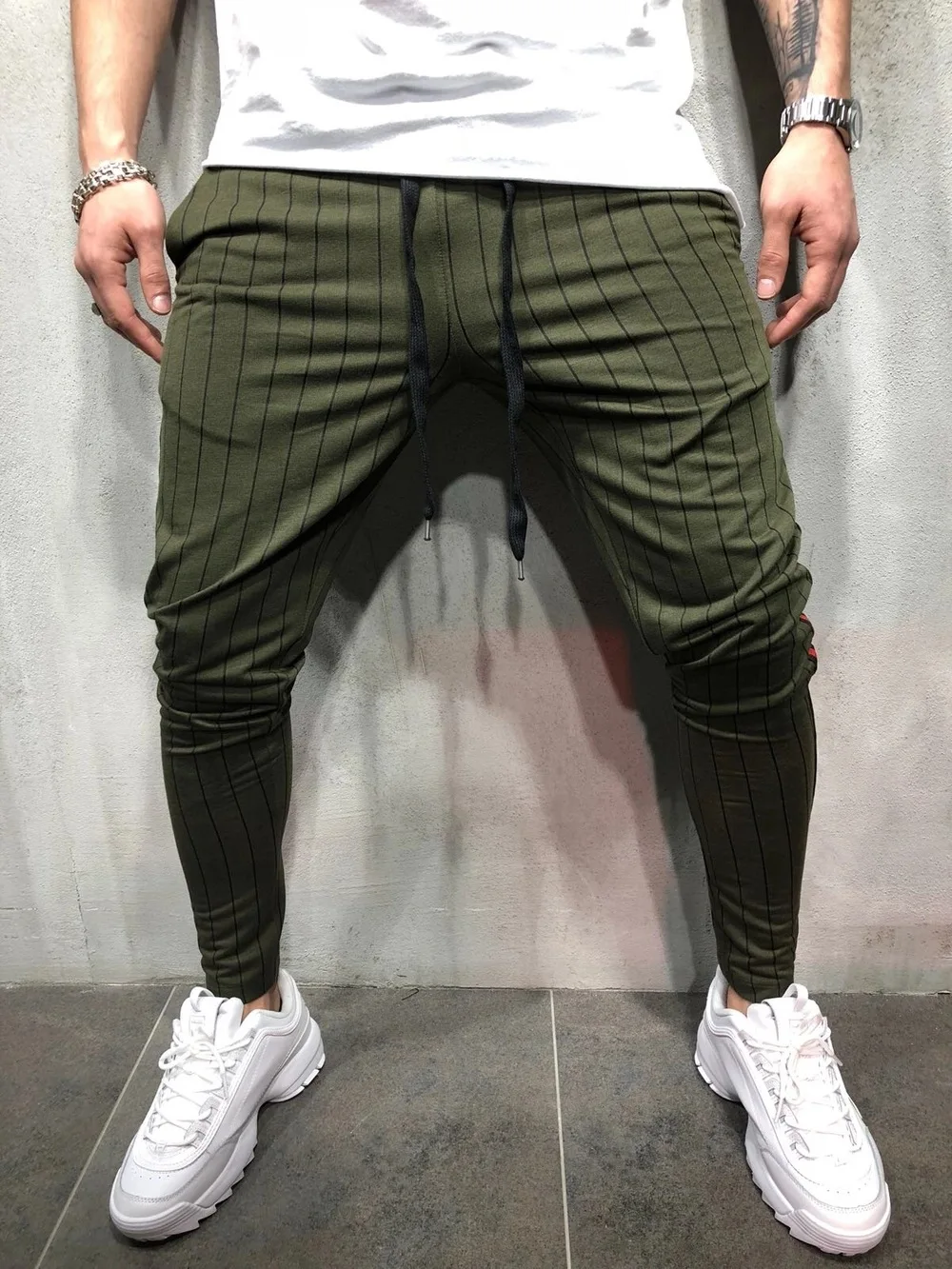 Harlan pants autumn new European and American style men's slim personality casual pants sports stripes design jogging trousers