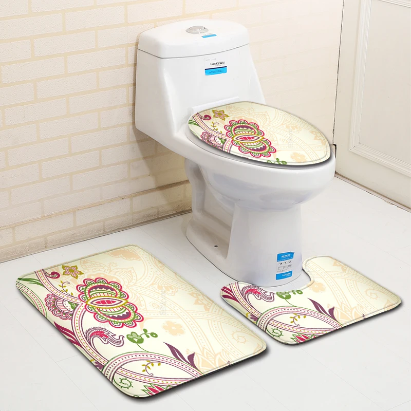 

Nordic Flower Toilet Bath Mat Carpet Rug Sets Bathroom Shower Room Carpets Flannel Anti Slip 3 Pieces Bath Mat Sets