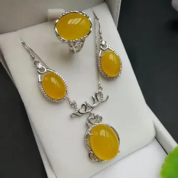 

Chalcedony set chain clavicle chain natural 925 silver chalk chopsticks love pendant ring earrings spring dinners jewelry