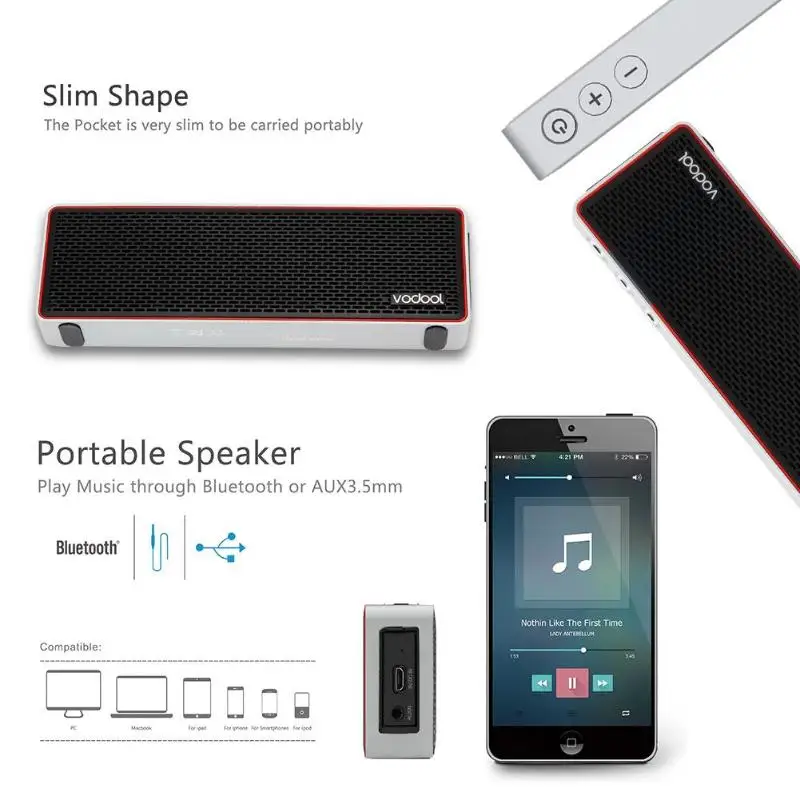 VODOOL Pocket-X Bluetooth динамик портативный беспроводной динамик Громкая акустическая система 10 Вт AUX Стерео водонепроницаемые напольные колонки