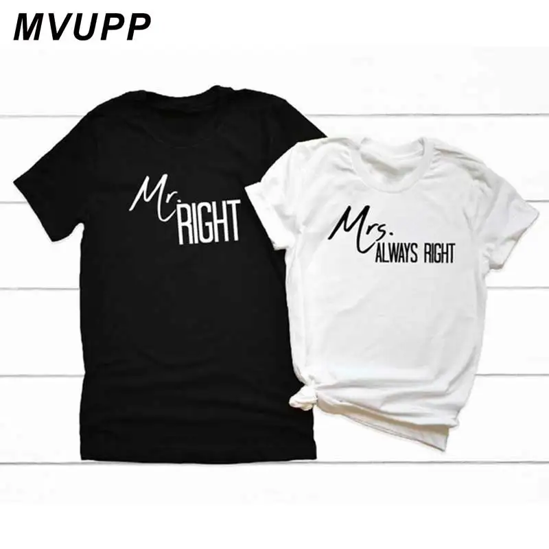 

Mr Mrs always right funny couple t shirt lovers husband wife clothes men and women costume boyfriend harajuku tops tee plus size