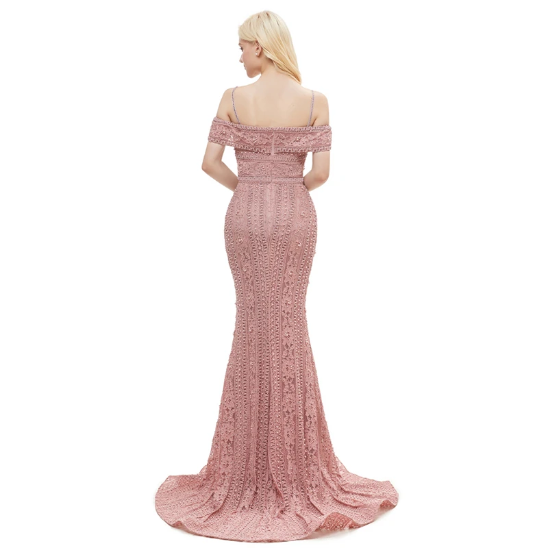 Robe de soiree 2018 кружевное вечернее платье длинное Русалка без бретелек жемчужное