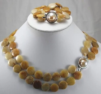 

ddh001280 New Design Natural Jade Coin 17" Brecelet & Necklace Jewelry Set
