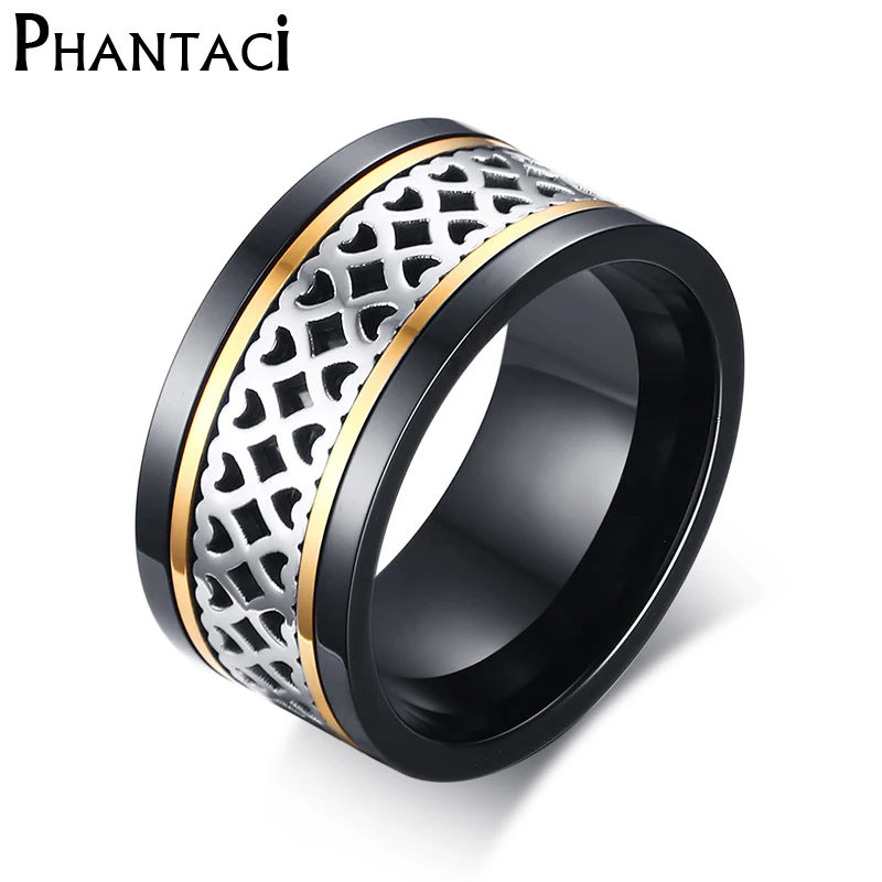 

Fashion 12mm Hollow Love Stainless Steel Men Spinner Ring Punk Jewelry Brand Designer Ceramic Black Gold Color Silver Ring