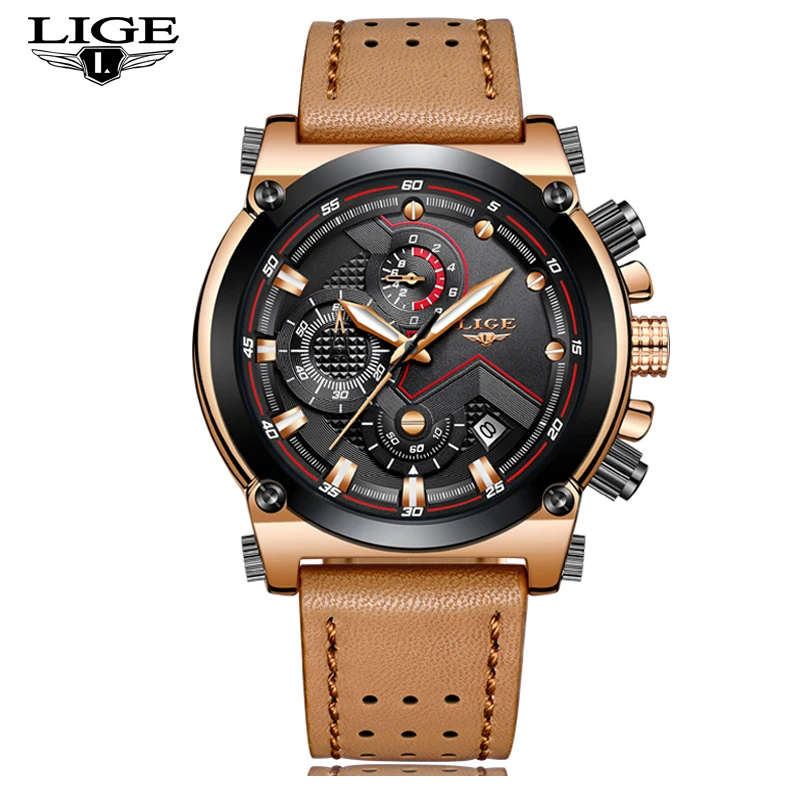 

LIGE Mens Watches Top Brand Luxury quartz wristwatches Men Casual Leather Military Waterproof Sport Watch Relogio Masculino