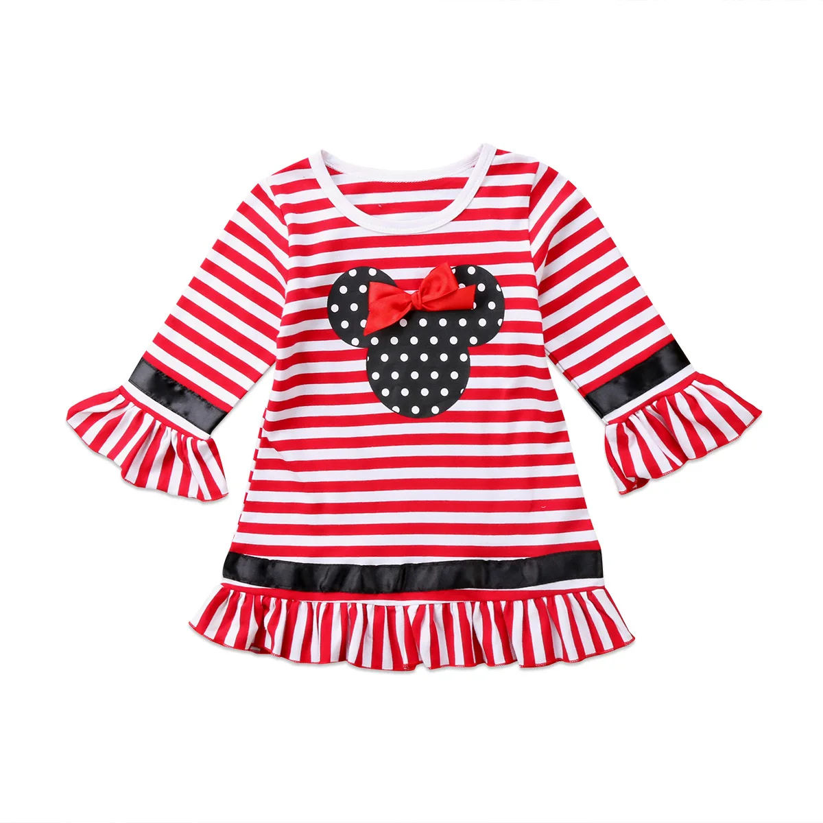 

Christmas Toddler Kids Girls Cartoon Minnie Stripe Tops Party Dress Clothes
