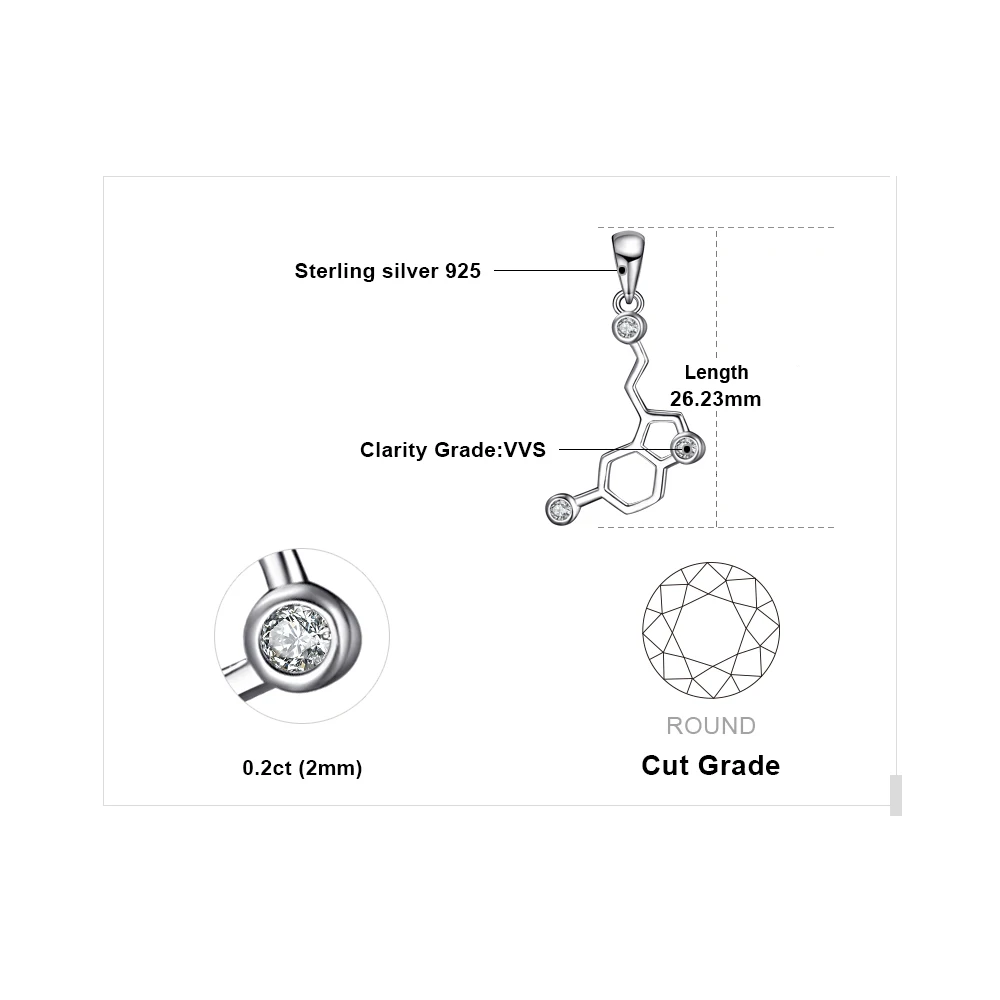 JewelryPalace 925 пробы Серебряное ожерелье с подвесками молекула серотонина допамин кубического циркония модные подвески без це