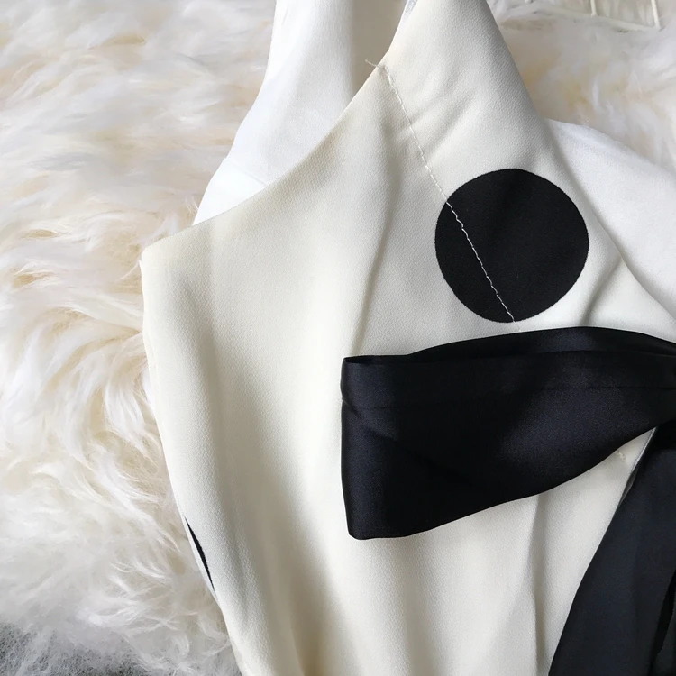 ALPHALMODA Лето корейский стиль до середины икры праздничное платье в горошек женское французское ретро с высокой талией без спинки пляжное платье