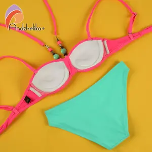 Andzhelika Summer Children's Swimwear Decoration Neck Girls Bikinis Set Push Up Swimming Suit Kid Bathing Suit