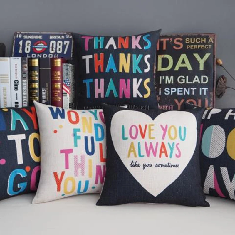 Love Sentence Cushion Cover Word Letter Colorful Pillows Western Floor