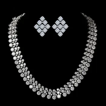 

NEW! 2018 Fashion Best Quality AAA Princess Cut Zirconia Wedding Jewelry Set Earrings and Necklace Party Jewelry