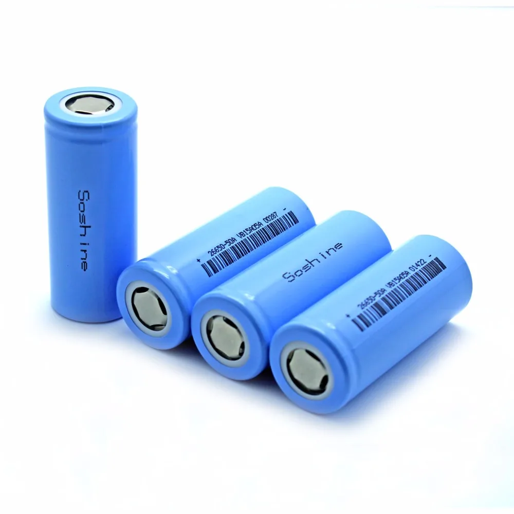 4xSoshine NCR 26650 5000mAh 15A 3.7v Rechargeable Flat Top Batteries