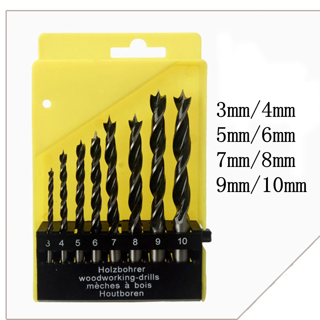 

8pcs/set 3-10 mm Wood Drill Bits Sets High-Carbon Steel Brad Point Wood Drill Bit Three Point Woodworking Round Shank Drill Kits