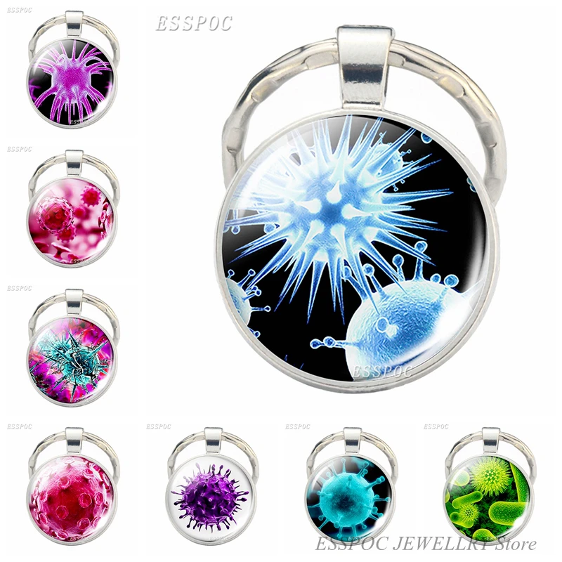 

Biological Molecular Structure Key Chain Colorful Cell Picture Keychain Glass Dome Jewelry Doctor Medical College Pendant Gifts