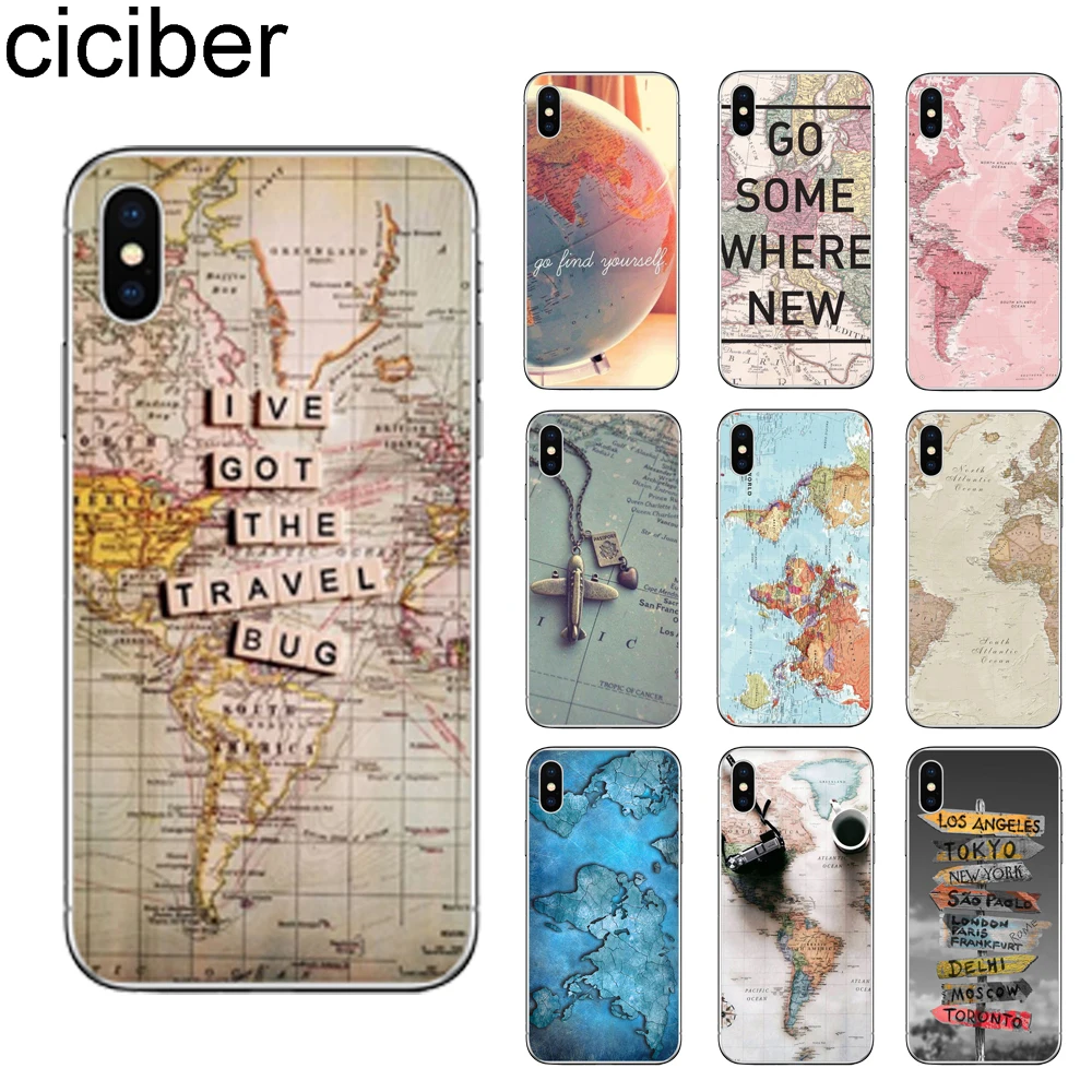 

ciciber World Travel Map for iPhone 7 8 6 6S Plus 5S SE X XR XS Max Soft Silicon TPU Cover Capinha Fundas Capa Phone Cases