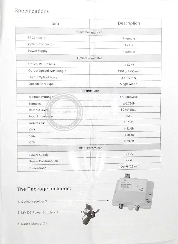 Товар CATV OTH-1013-3mW мини микро оптический передатчик 1310nm/1550nm FTTH 12V DC(47-1000 Mhz) одномодовый продукт