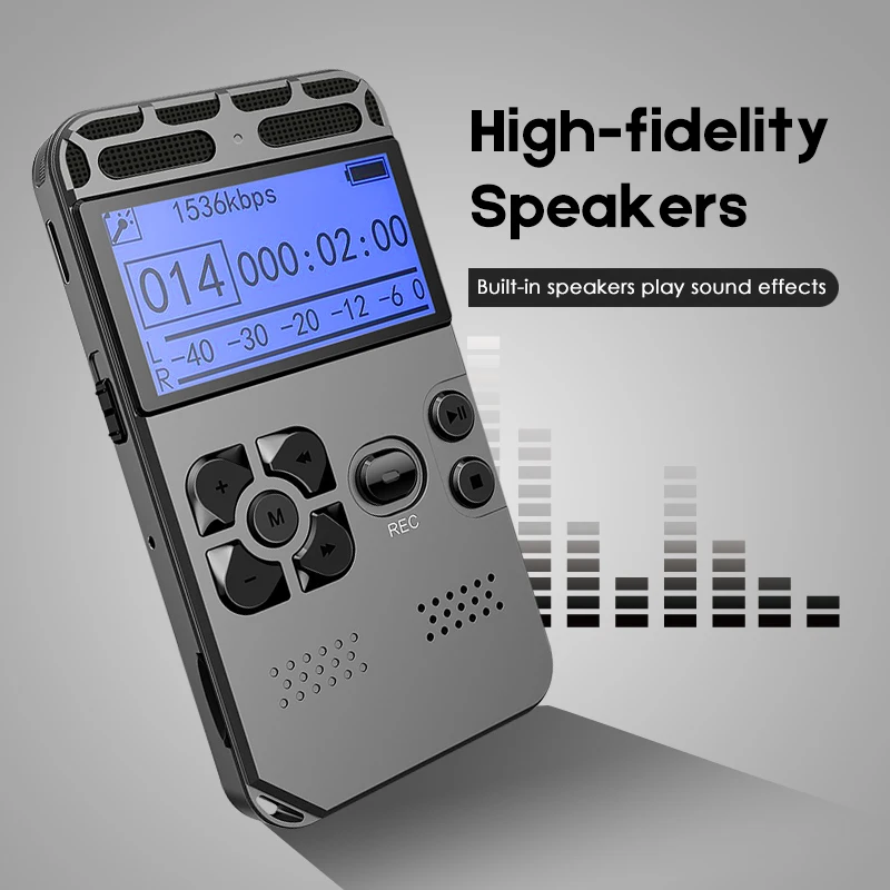 Support 64G Expansion Professional Hidden Voice Recorder Dictaphone Registrar MP3 HIFI Stereo 1536KPS WAV Recording Device Gray