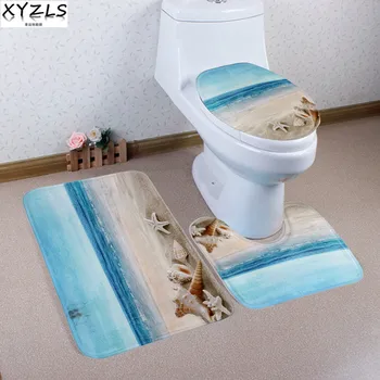

XYZLS New 3 Pcs Romantic Beach Starfish Anti Slip Toilet Carpet Bathroom Mat Coral Velvet Toilet Mats Three Sets of Bath Mat