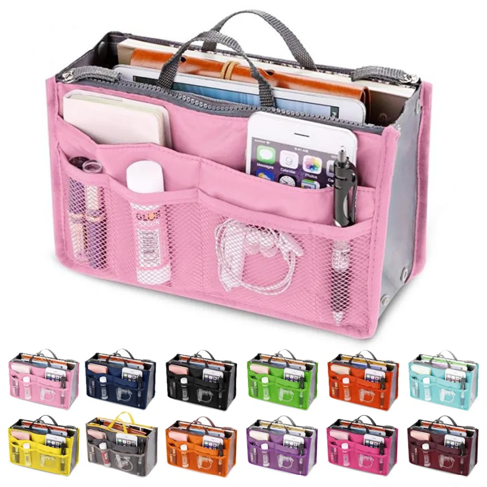 

Organizer Insert Bag Women Nylon Travel Insert Organizer Handbag Purse Large liner Lady Makeup Cosmetic Bag Cheap Female Tote