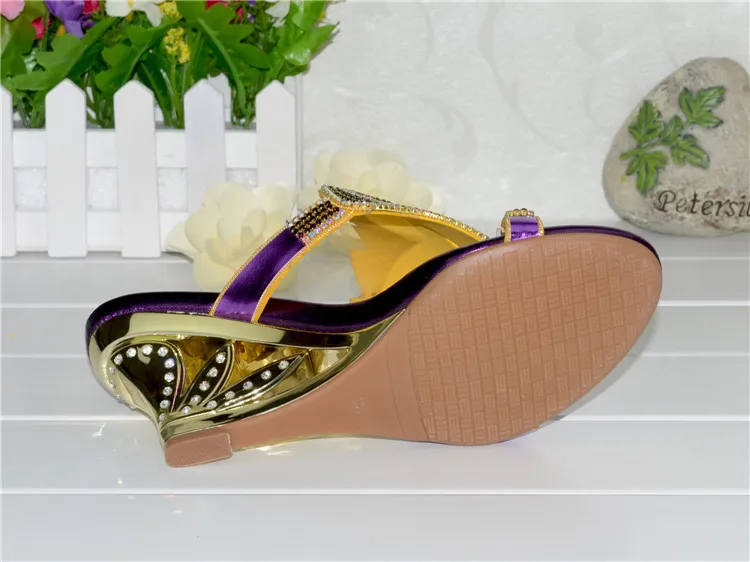Purple Korean Sexy Diamond Fashion Casual Open Toe Slippers With Heel Womens Shoes Large Sizes High Heels Sandals Wedges 2016-11