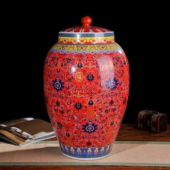 

Jingdezhen red spend ceramic barrel ricer box barrel with cover tank it oil cylinder can save m kimchi cylinder