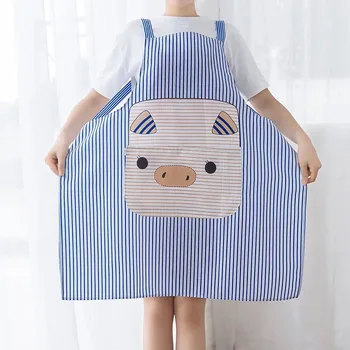

Cartoon pig housework cleaning apron overalls kitchen housework cooking oil stains striped sleeveless apron