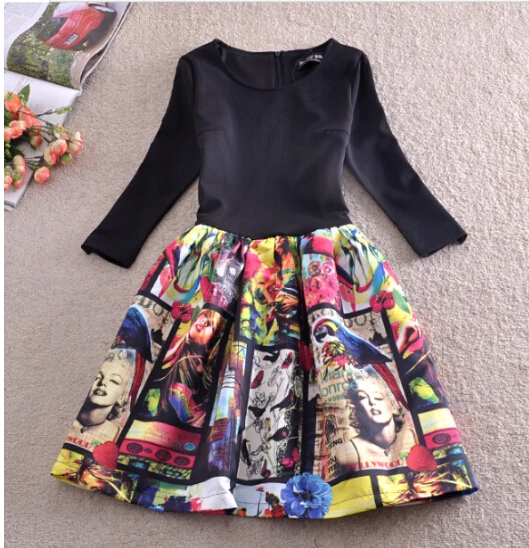 Free Shipping High Quality Western Style Elegant Marilyn Monroe Free Shipping High Quality Western Style Elegant Marilyn Monroe Printed Three Quarter Sleeve Collect Waist