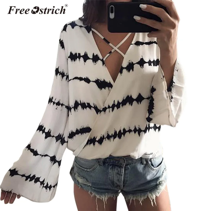 Женская шифоновая блузка Free Ostrich Повседневная Свободная с v образным вырезом