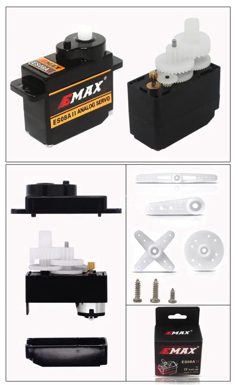 6X Emax ES08A II мини пластиковый Аналоговый сервопривод 1,8 кг/сек для моделей RC