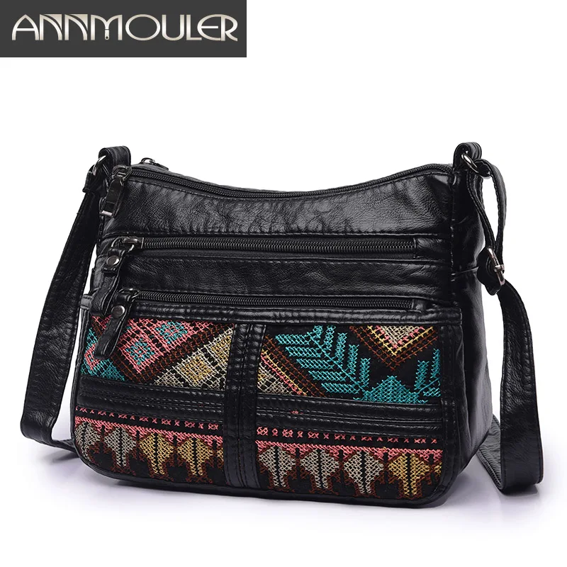 Annmouler العلامة التجارية النساء Crossbody حقيبة الأزياء لينة حقيبة كتف غسلها جلد النساء محفظة خليط صغيرة حقيبة القبلية رفرف حقيبة