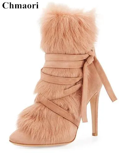 

New Arrivals 2018 Woman Winter Fur Warm Snow Boots Stilletto High Heels Dress Party Shoes For Ladies Ankle Boots Slip-on Shoes