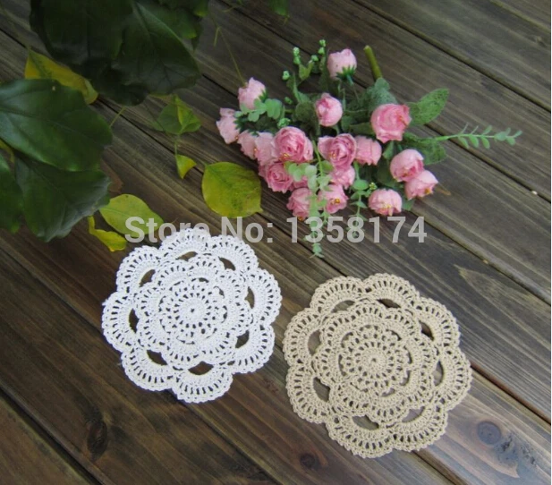 

PD035Free shipping Handmade Crochet Coaster 16cm Round flower Lace Doilies Table Place mat Crochet cup mat 24pcs/Lot cotton pads