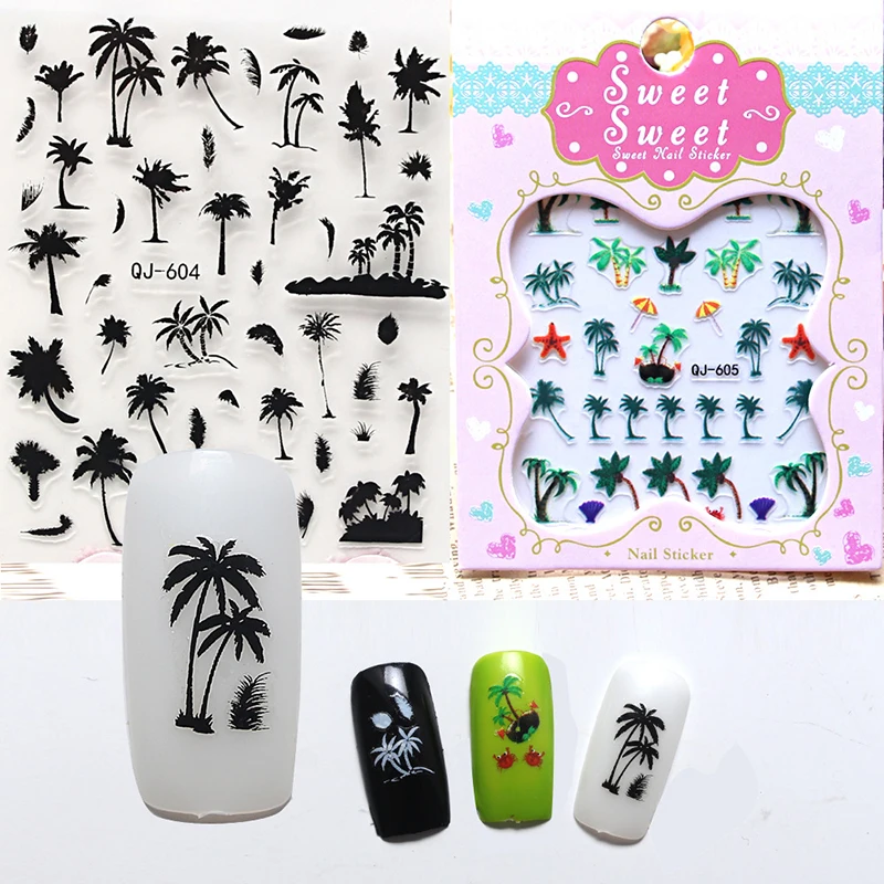 

2017 Hot Sale Creative 3D Nail Stickers Palm Trees Island Series Exotic Nail Art Decals DIY Manicure