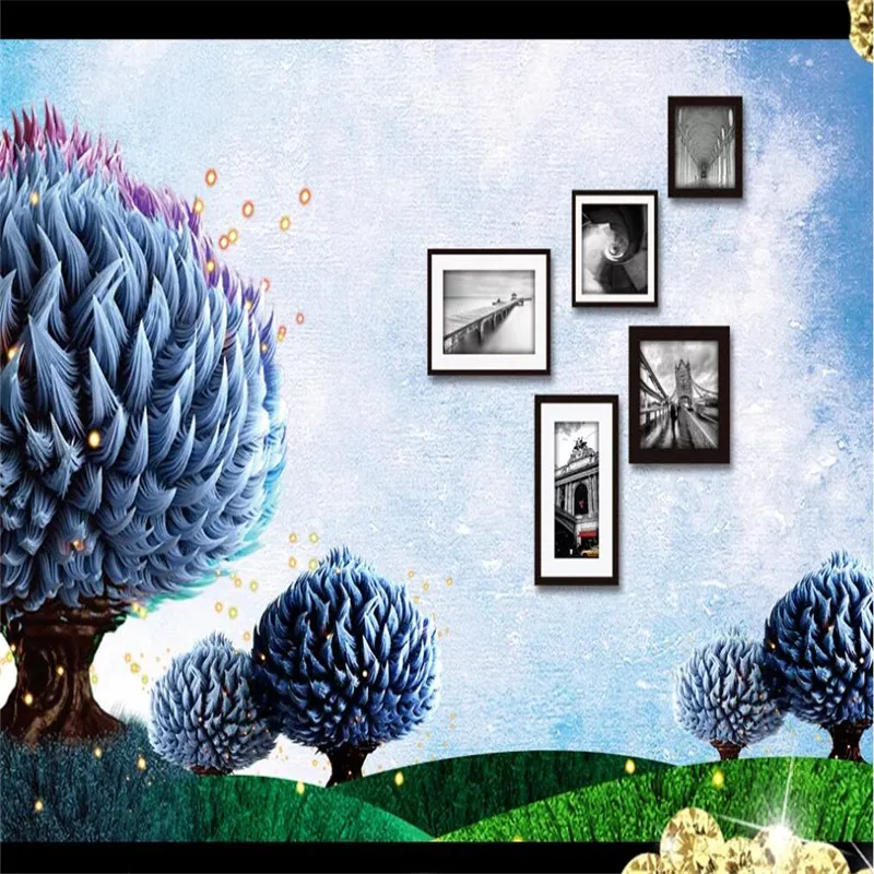 Custom wallpaper fantasy blue watercolor abstract tree photo frame background wall decoration waterproof material Custom wallpaper fantasy blue watercolor abstract tree photo frame background wall decoration waterproof material