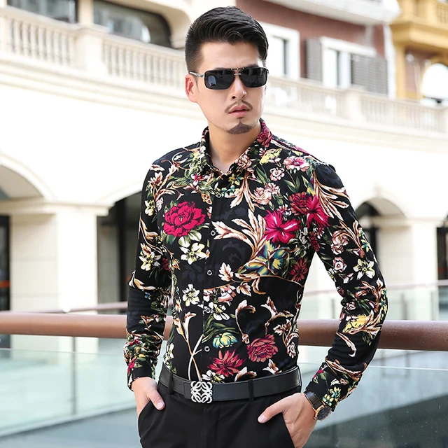 Aliexpress.com : Buy 2018 Spring Long Sleeve Floral Male Shirt Fashion ...