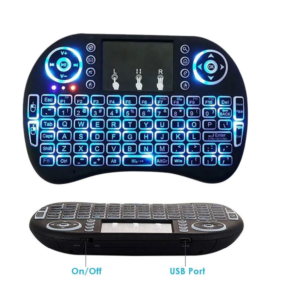MINI i8 2.4GHz 3-color Backlight Wireless Keyboard with Touchpad White