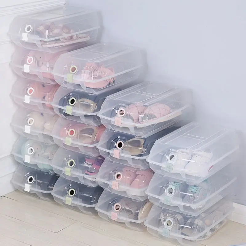 Storage Organizer Transparent Stackable Box Home Green Solid Blue Pink Household Plastic Shoe Shoe Hotel