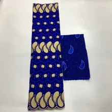 Швейцарская вуаль кружева хлопок кружевная ткань синий и золотой нигерийский кружевной ткани tissu africain suisse ткань из Дубая для платья 7 ярдов/lotHSC-2