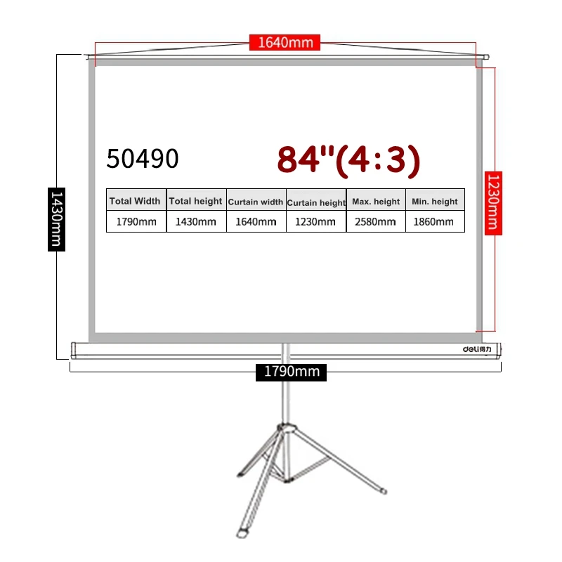 Deli 50490 8"(1640x1230 мм) 4:3 Проекционные занавески для строительных лесов для конференц-зала напольные Проекционные занавески 84" белые занавески