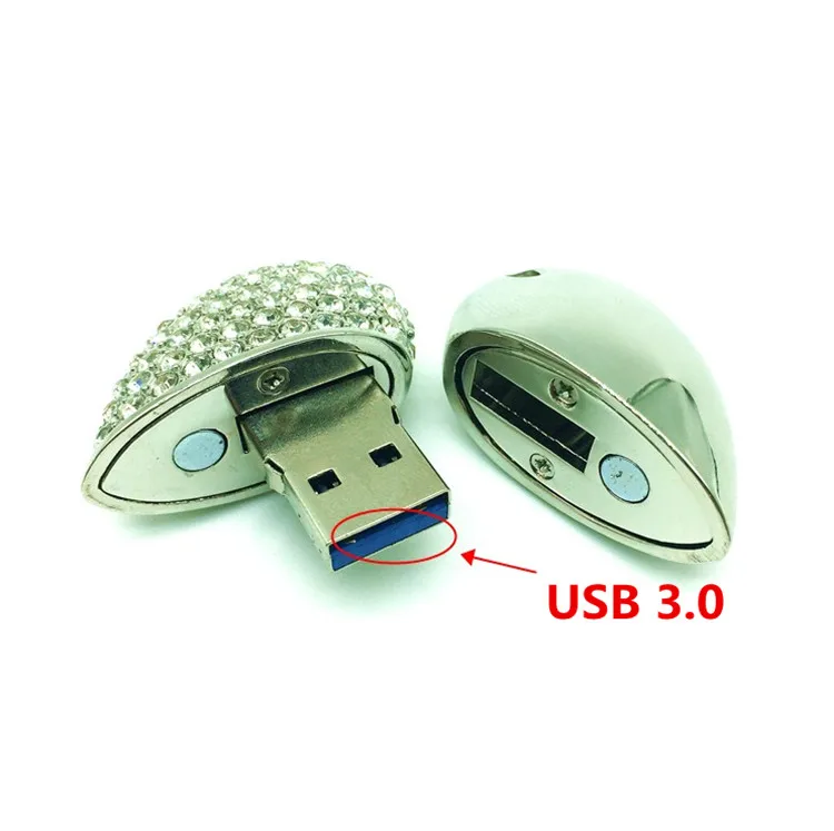Высокая Скорость USB 3.0 Flash Drive 8 ГБ 16 ГБ 32 ГБ 64 ГБ С кристалалми и стразами сердце usb flash drive памяти рукоять с красивой подарочной коробке
