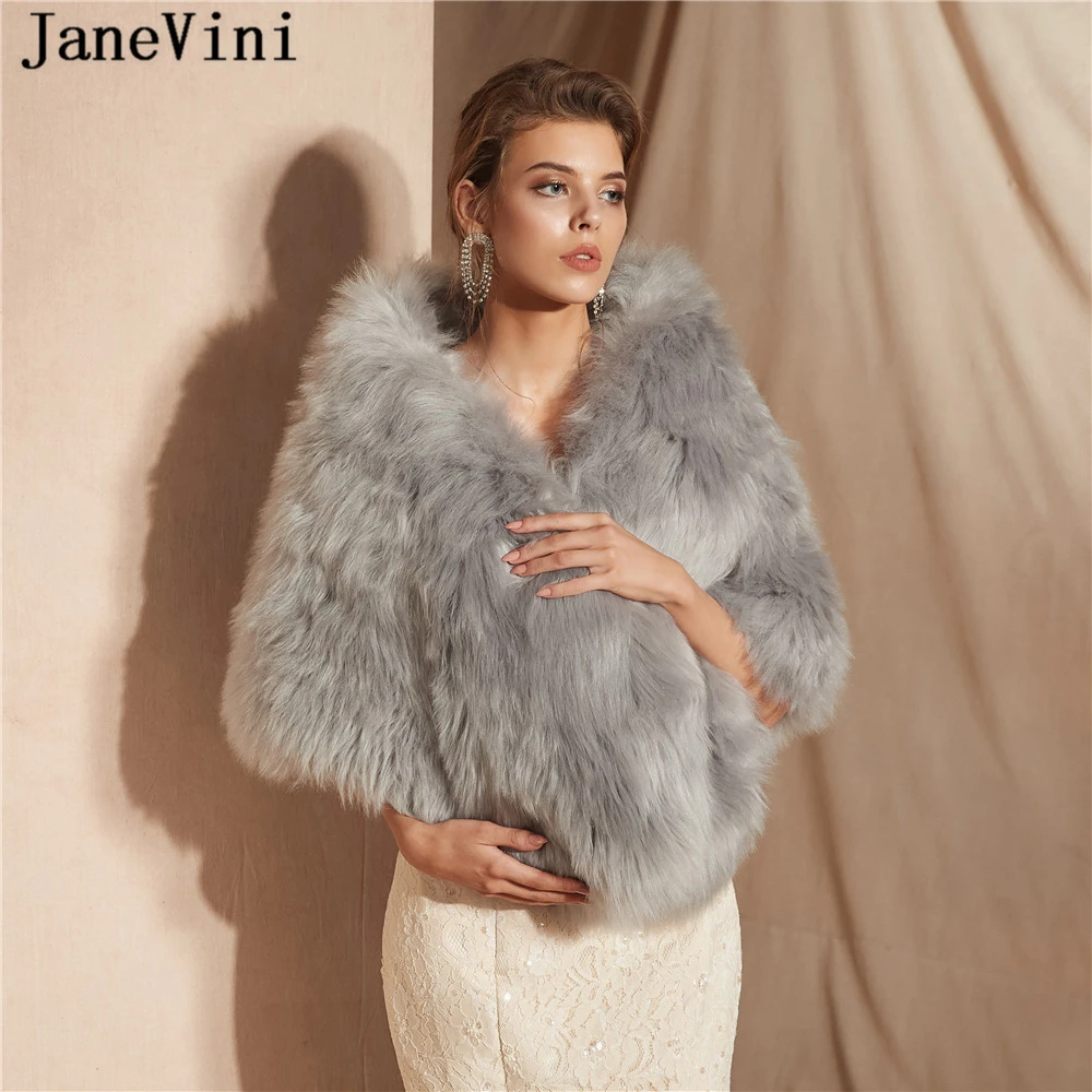 JaneVini 2019 элегантные серые куртки из искусственного меха женские шали Свадебные
